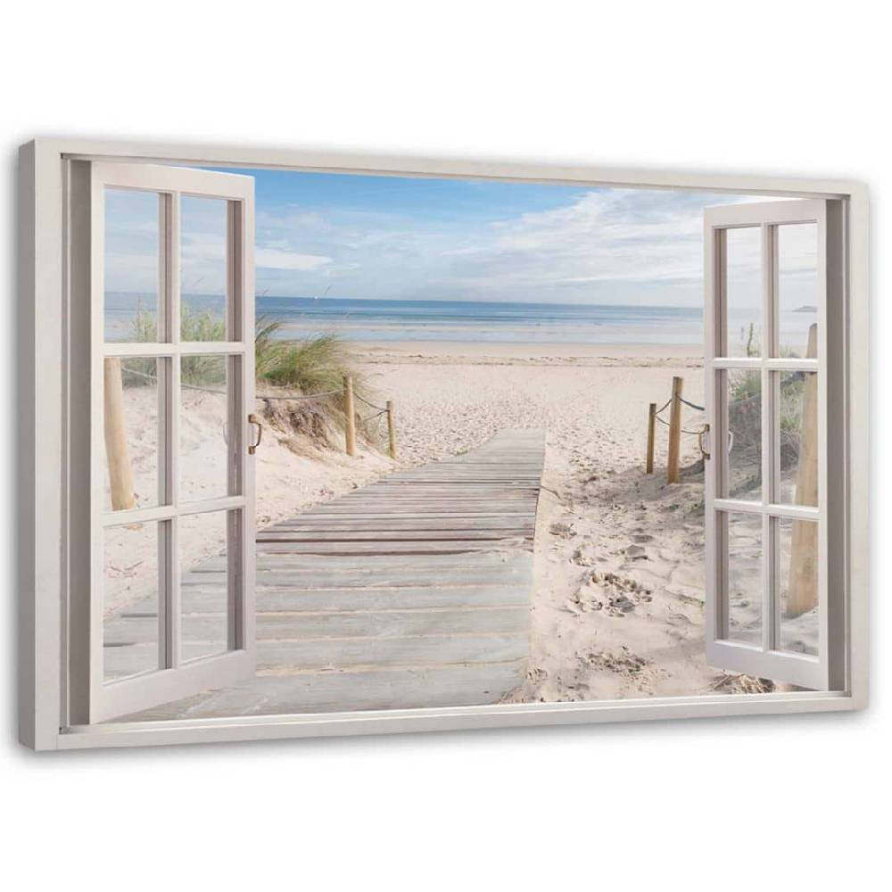 Kaeppel Leinwandbild, Fensterblick Strand Meer Landschaft