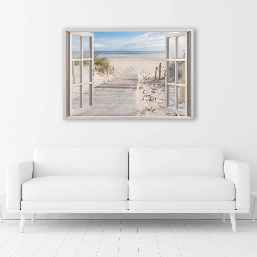 Kaeppel Leinwandbild, Fensterblick Strand Meer Landschaft Exklusive Angebote