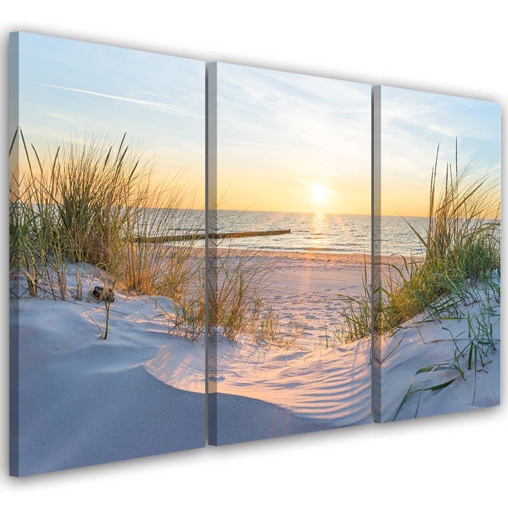Kaeppel Leinwandbild 3-teilig, Strand Meer Dünen Sonnenuntergang