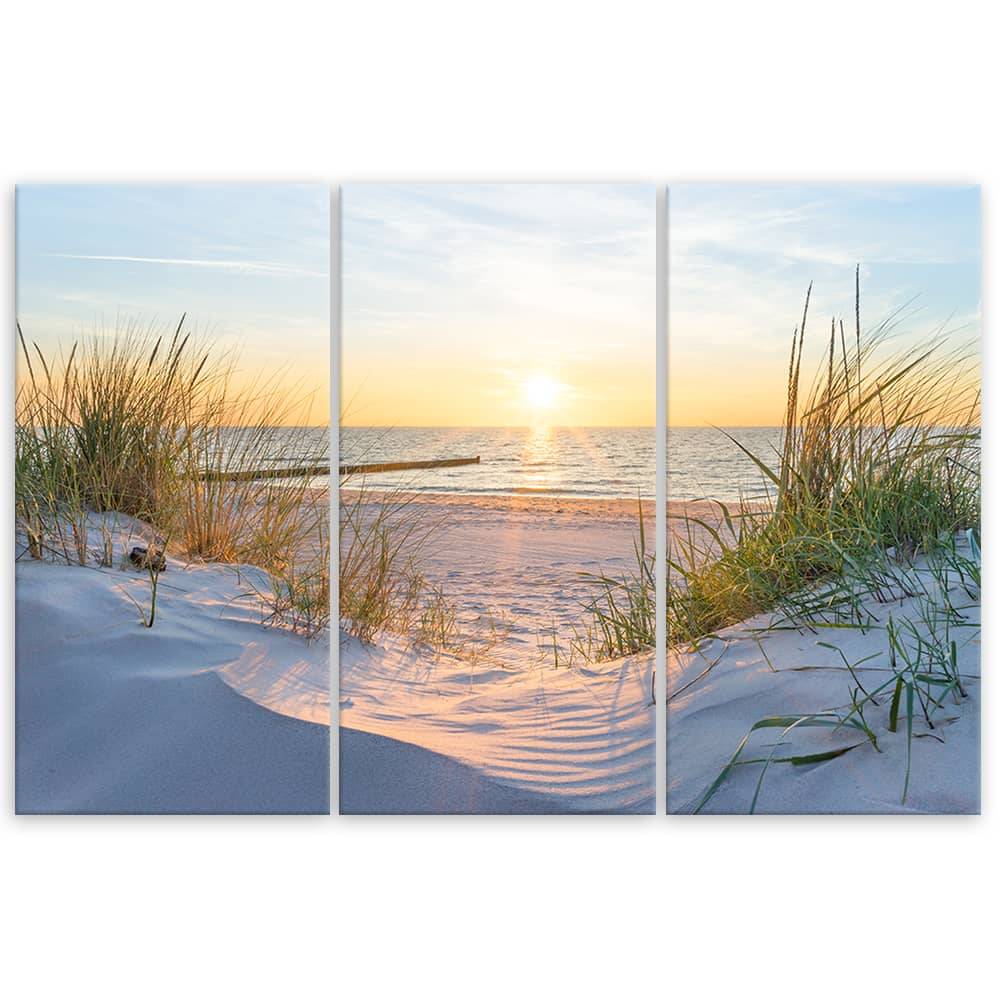Kaeppel Leinwandbild 3-teilig, Strand Meer Dünen Sonnenuntergang Wochenangebot