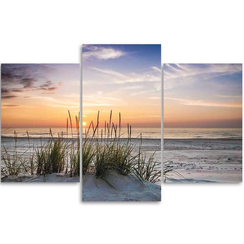 Kaeppel Leinwandbild 3-teilig, Strand Meer Gras Sonnenuntergang Riesige Rabatte