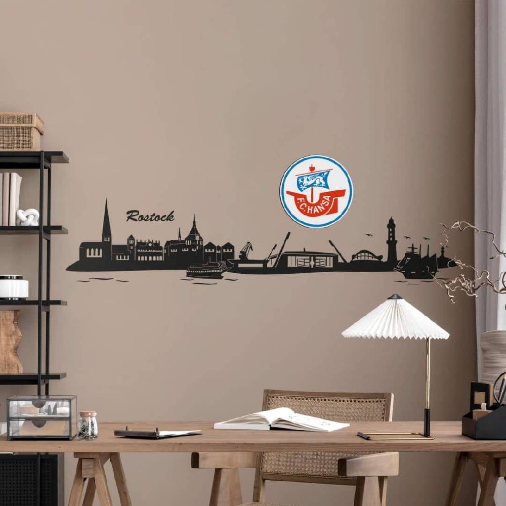Kaeppel Wandtattoo Hansa Rostock Skyline mit Logo farbig
