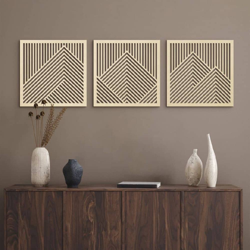 Kaeppel 3D Wanddeko Berg Landschaft Wandpaneele Holz Motiv geometrisch (3-teilig) - Pappelholz