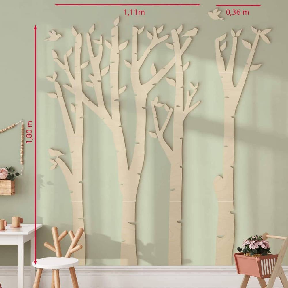 Kaeppel XXL Holz-Wandpaneel Birken-Baum - Wald mit Vögeln - Pappel Black Friday Preise