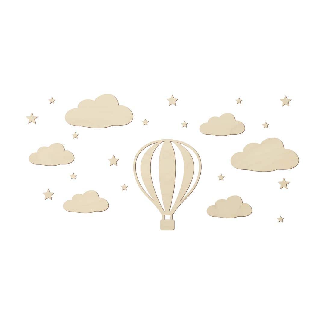 Kaeppel Kinderzimmer Wanddeko Heißluftballon mit Wolken und Sterne Set - Pappelholz 2025