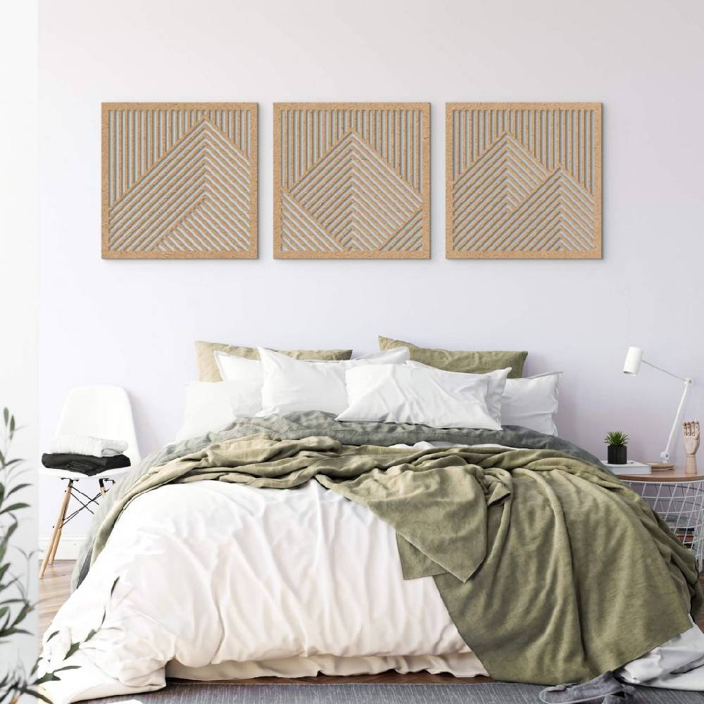 Kaeppel 3D Wanddeko Berg Landschaft Wandpaneele Holz Motiv geometrisch (3-teilig) - MDF Natur