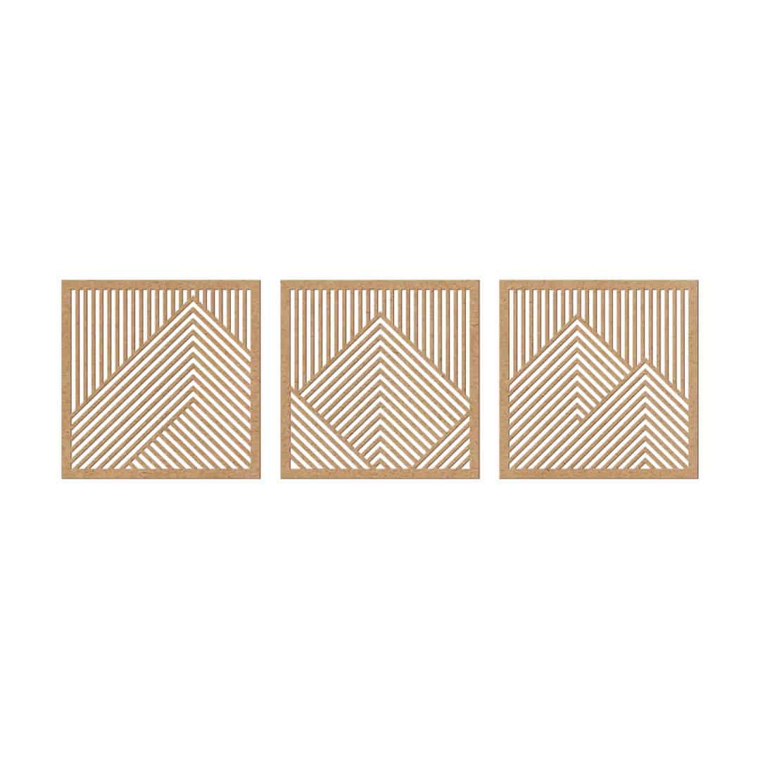 Kaeppel 3D Wanddeko Berg Landschaft Wandpaneele Holz Motiv geometrisch (3-teilig) - MDF Natur Schlussverkauf