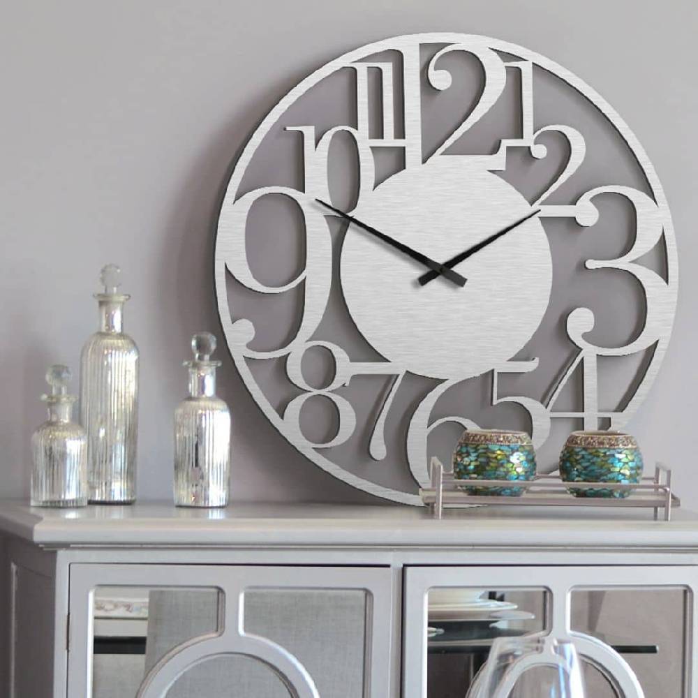 Kaeppel XXL Wanduhr Alu-Dibond-Silbereffekt - Modern - Ø 70 cm