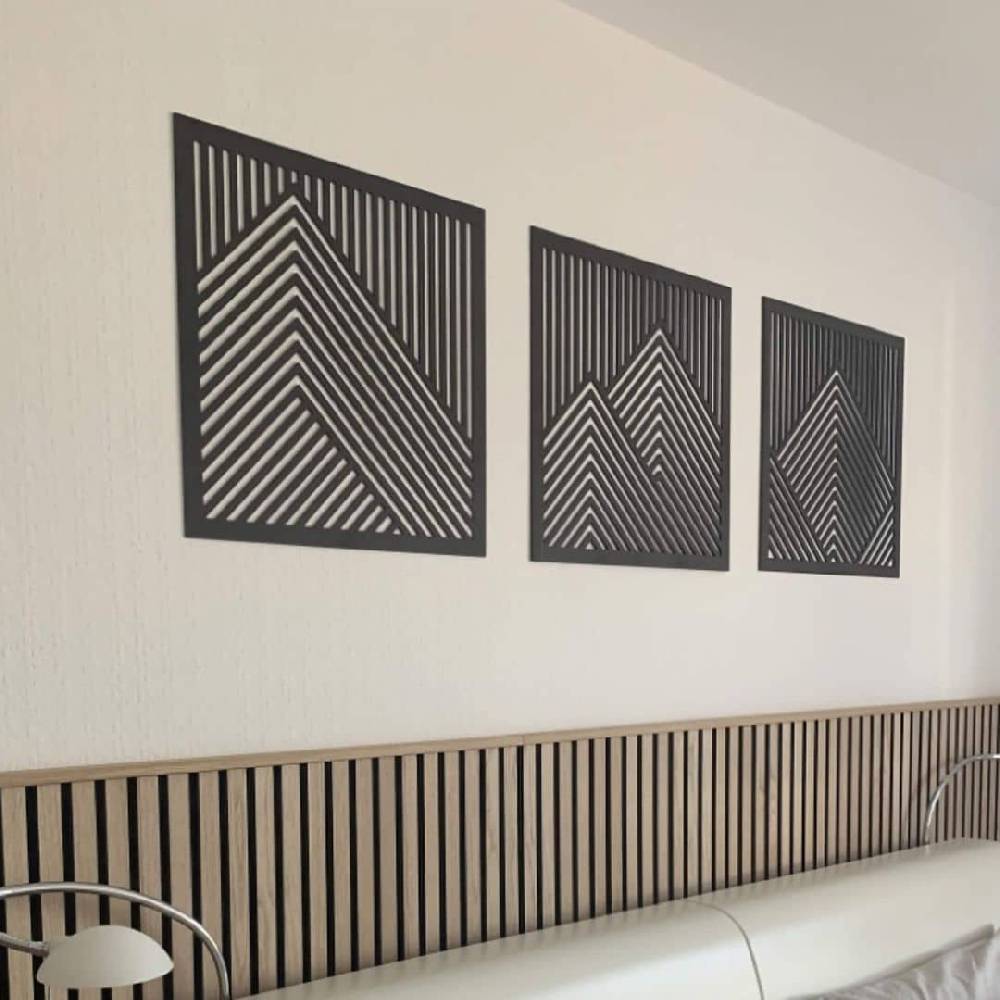 Kaeppel 3D Wanddeko Berg Landschaft Wandpaneele Holz Motiv geometrisch (3-teilig) - MDF Osterangebot