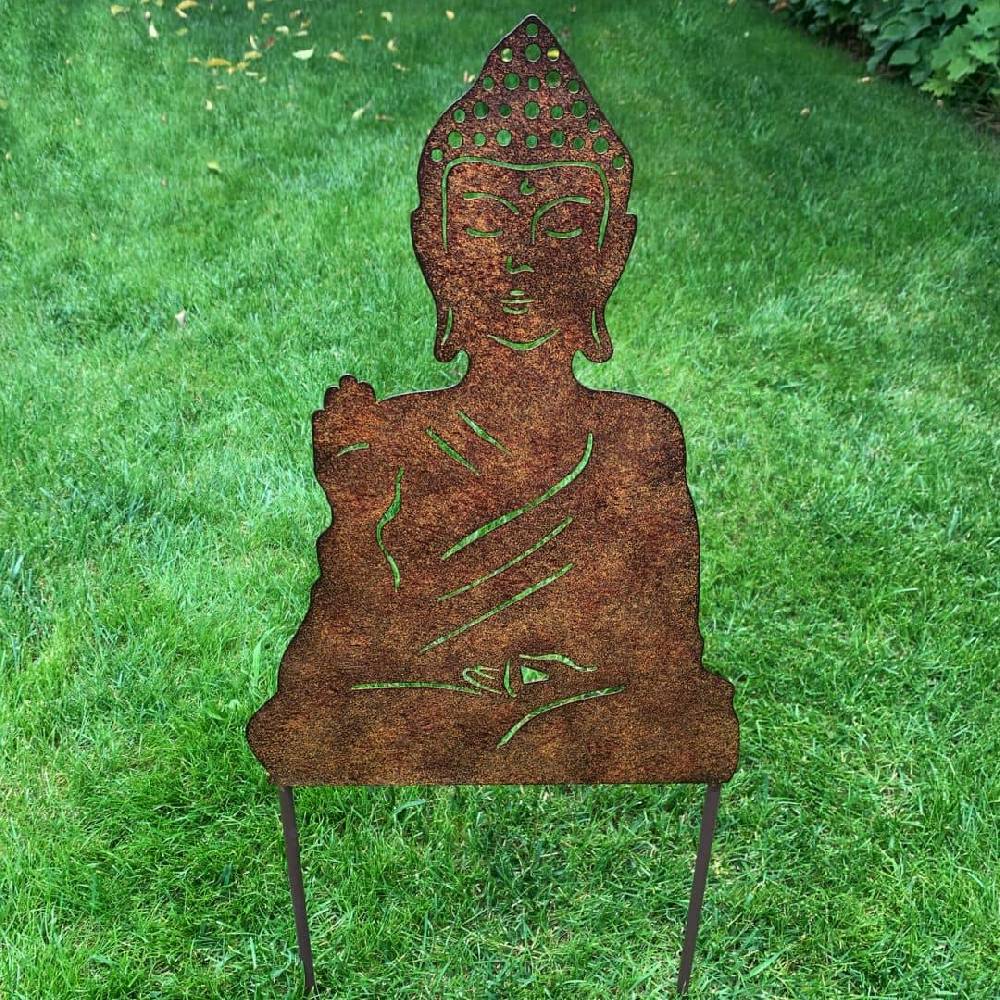 Kaeppel Buddha Gartenstecker Edelrost Optik Metallschild - 29x65x1 cm