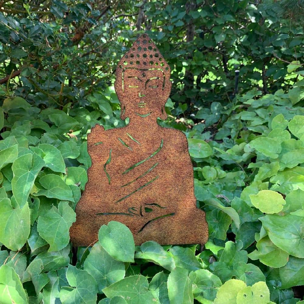 Kaeppel Buddha Gartenstecker Edelrost Optik Metallschild - 29x65x1 cm Valentinstagsangebot