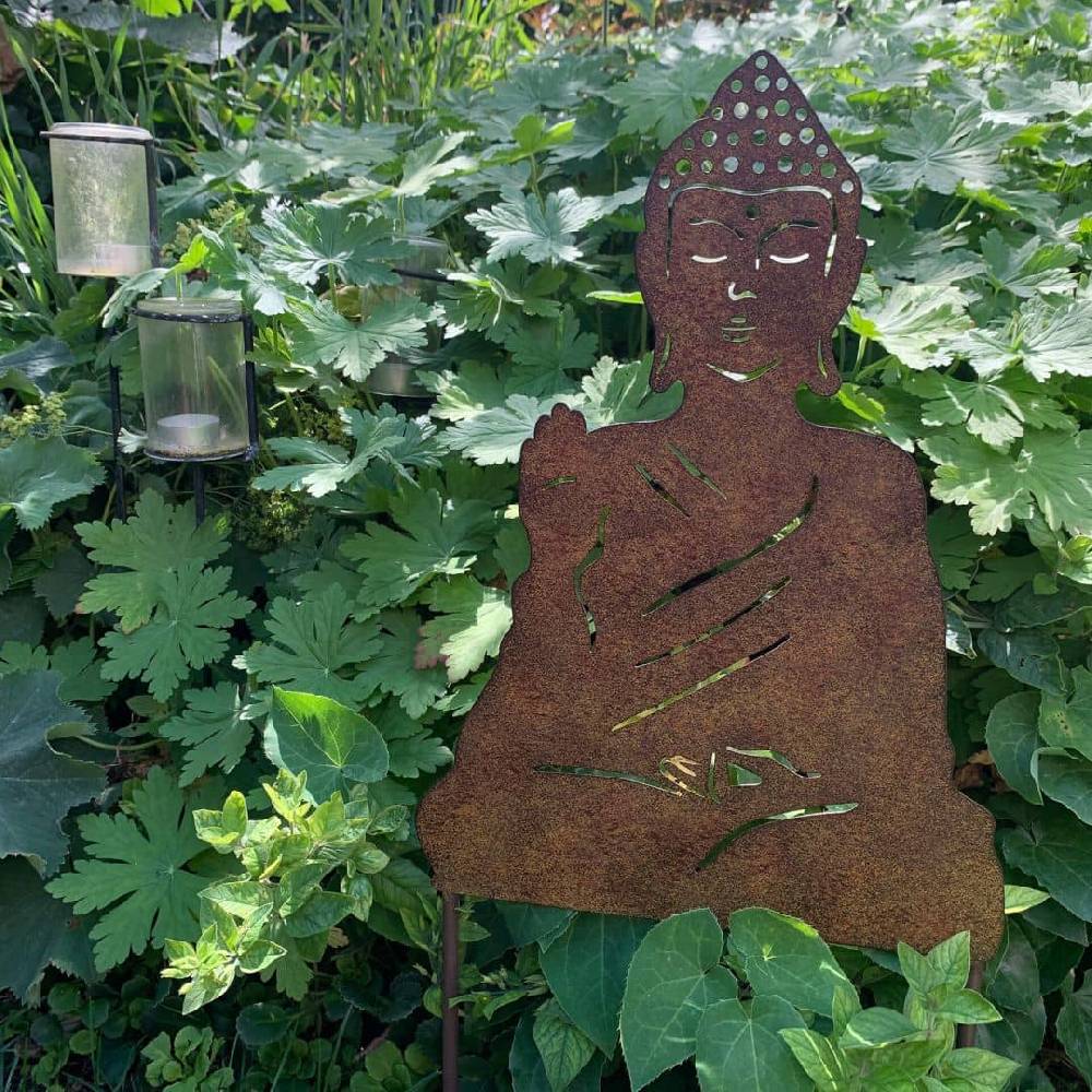 Kaeppel Buddha Gartenstecker Edelrost Optik Metallschild - 29x65x1 cm Valentinstagsangebot