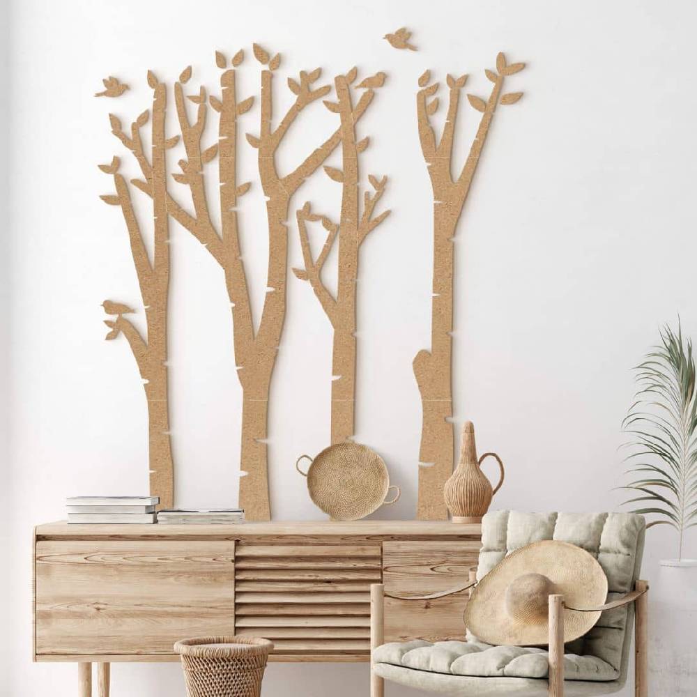 Kaeppel XXL Holz-Wandpaneel Birken-Baum - Wald mit Vögeln - MDF Natur