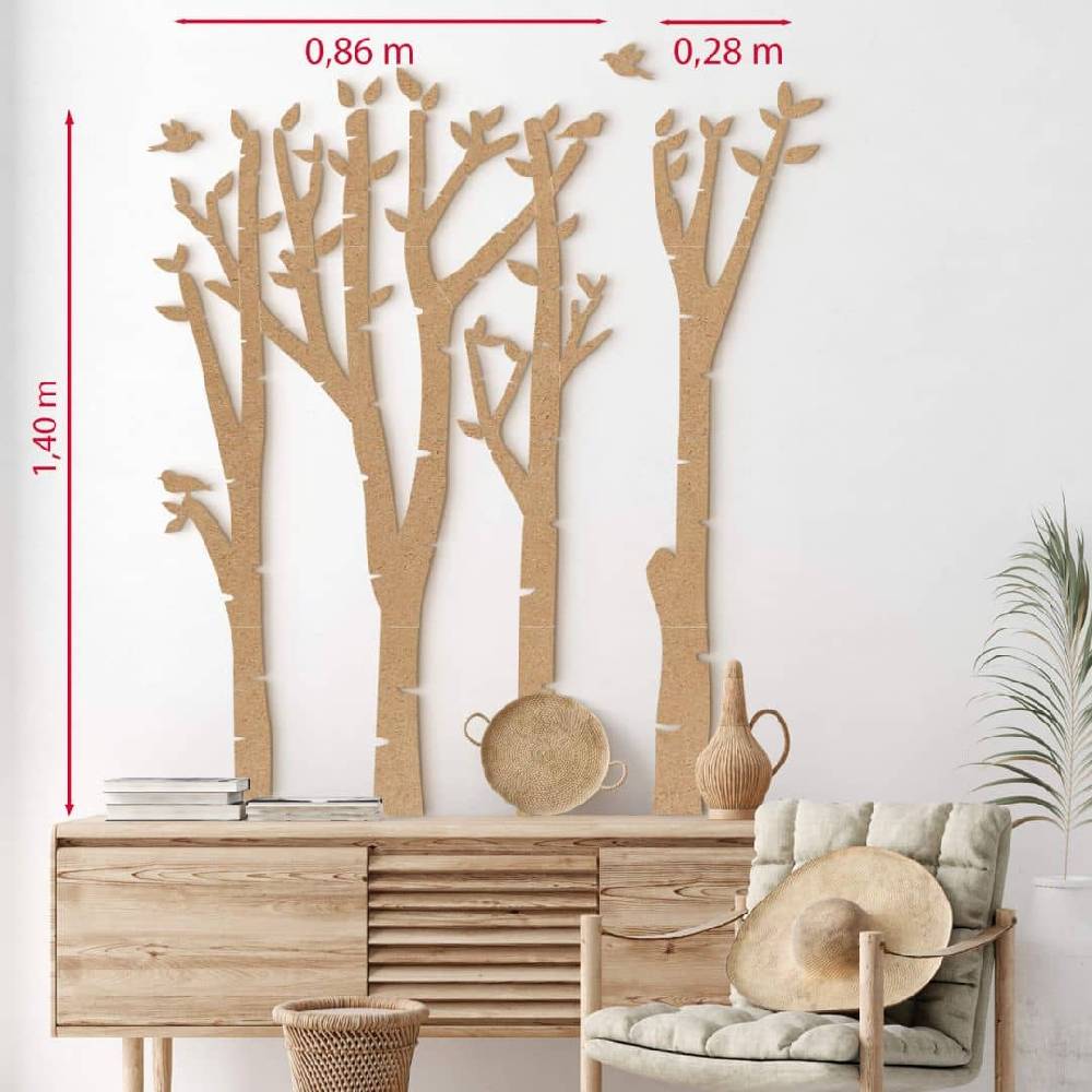 Kaeppel XXL Holz-Wandpaneel Birken-Baum - Wald mit Vögeln - MDF Natur Blitzangebot