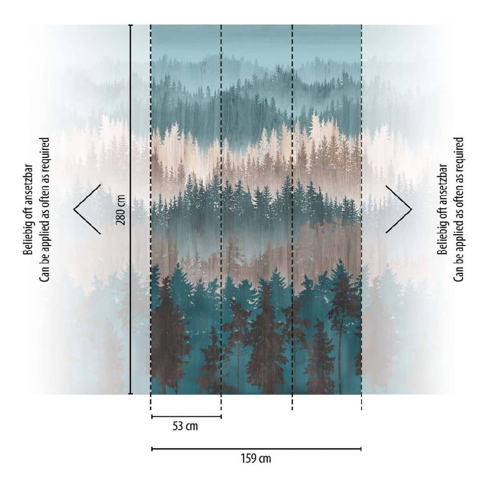 Kaeppel Fototapete Natur Wald Blau Beige Tapete Bäume Modern für Küchen, Wohnzimmer Letzte 2 Tage