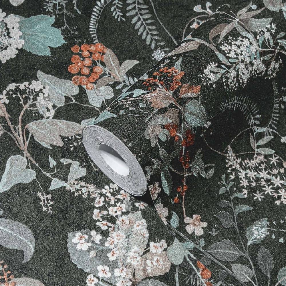 Kaeppel Tapete floral Blumen Schwarz Rot Vintage Blumentapete Wohnzimmer Vliestapete Zeitbegrenzte Promotion