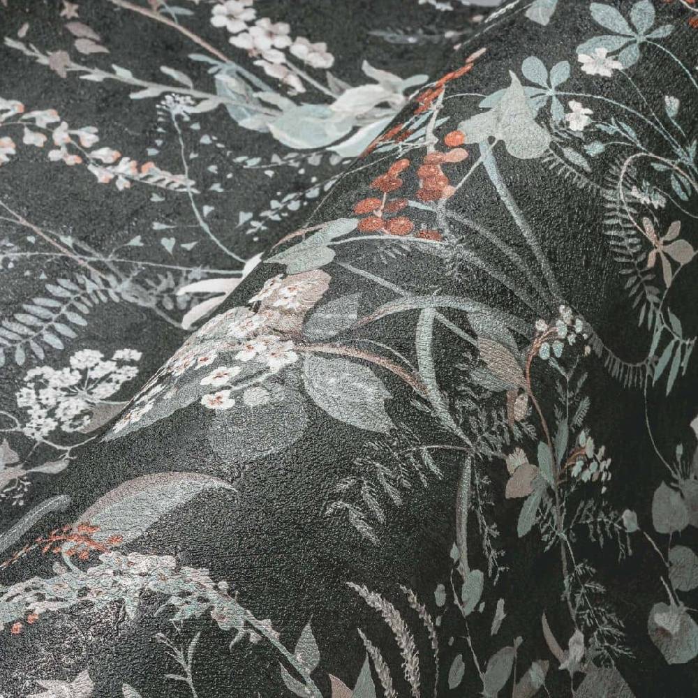 Kaeppel Tapete floral Blumen Schwarz Rot Vintage Blumentapete Wohnzimmer Vliestapete Zeitbegrenzte Promotion