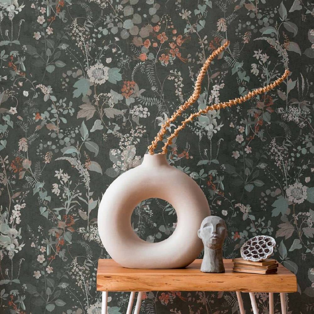 Kaeppel Tapete floral Blumen Schwarz Rot Vintage Blumentapete Wohnzimmer Vliestapete Zeitbegrenzte Promotion