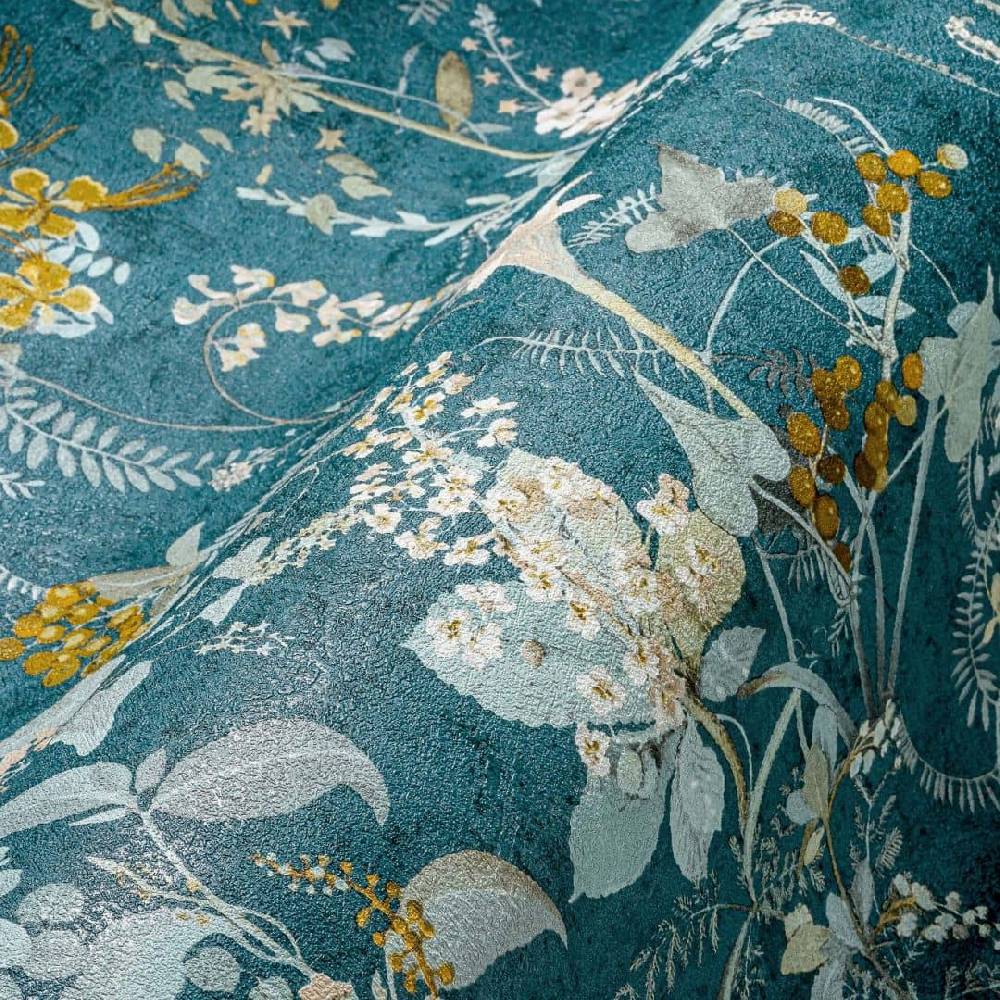 Kaeppel Blumentapete Petrol Blau Vintage Landhaus Blumen Vliestapete florale Tapete Bis zu 60% Rabatt