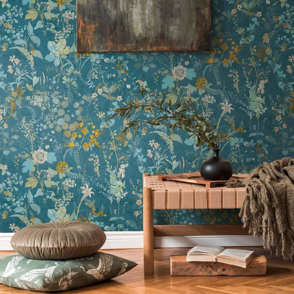 Kaeppel Blumentapete Petrol Blau Vintage Landhaus Blumen Vliestapete florale Tapete Bis zu 60% Rabatt