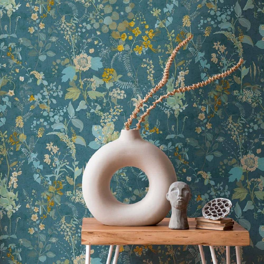 Kaeppel Blumentapete Petrol Blau Vintage Landhaus Blumen Vliestapete florale Tapete Bis zu 60% Rabatt
