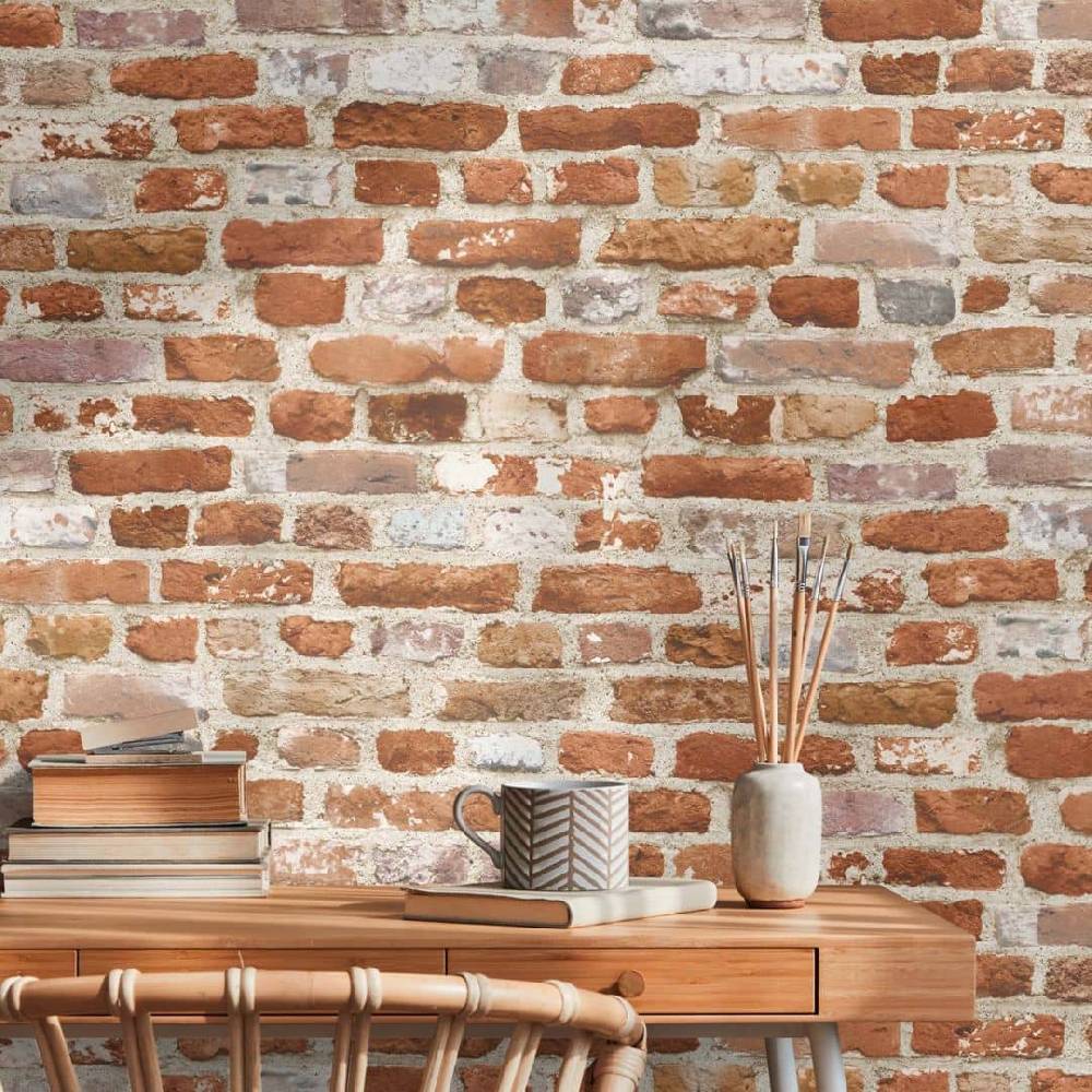 Kaeppel Steintapete Tapete Steinoptik 3D Vliestapete Backstein Rot Beige für Wohnzimmer
