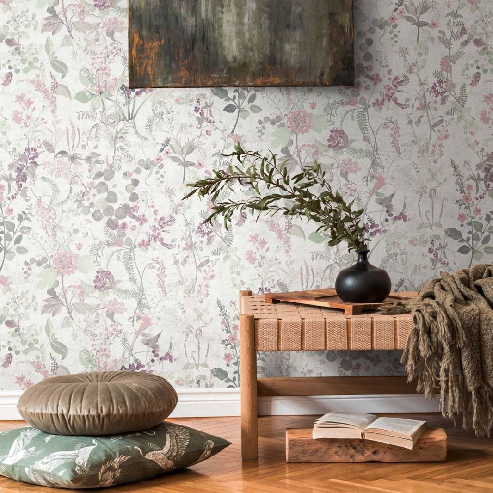 Kaeppel Tapete Küche Landhaus Vlies Blumentapete Vliestapete Blumenwiese Lila Weiß Grün Vierteljährliche Förderung