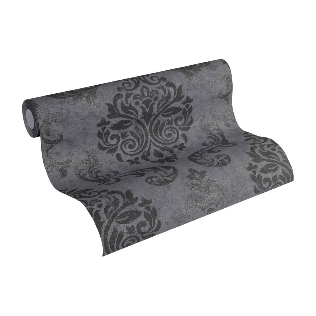 Kaeppel A.S. Création Vliestapete Memory Barocktapete mit Ornamenten Glitzereffekt grau, metallic, schwarz