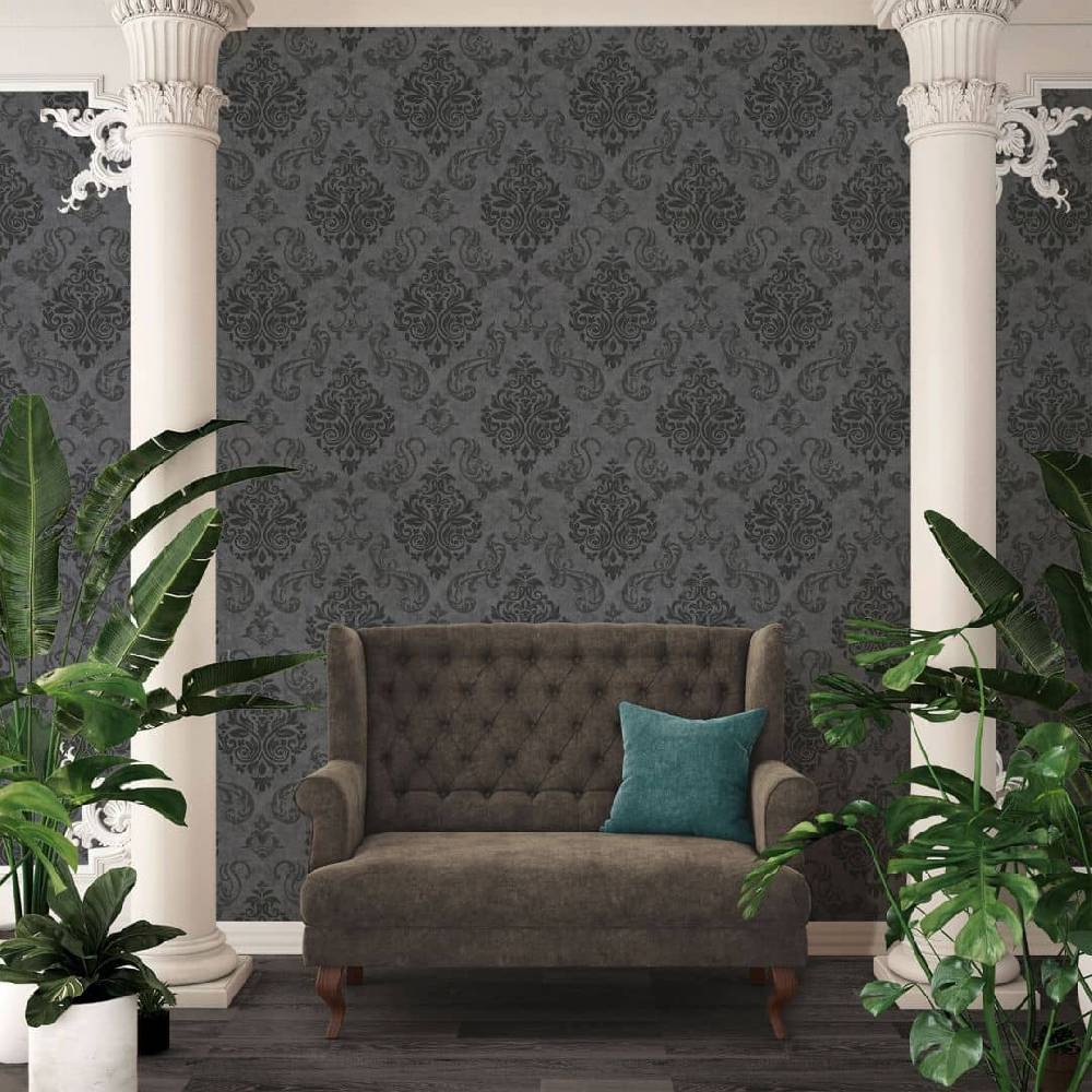 Kaeppel A.S. Création Vliestapete Memory Barocktapete mit Ornamenten Glitzereffekt grau, metallic, schwarz Auslauf