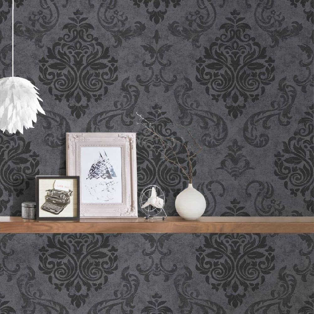 Kaeppel A.S. Création Vliestapete Memory Barocktapete mit Ornamenten Glitzereffekt grau, metallic, schwarz Auslauf