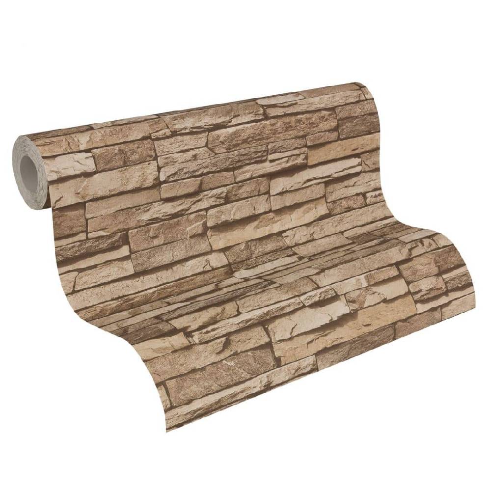 Kaeppel A.S. Création Vliestapete Wood and Stone Tapete in Steinoptik Naturstein beige, braun
