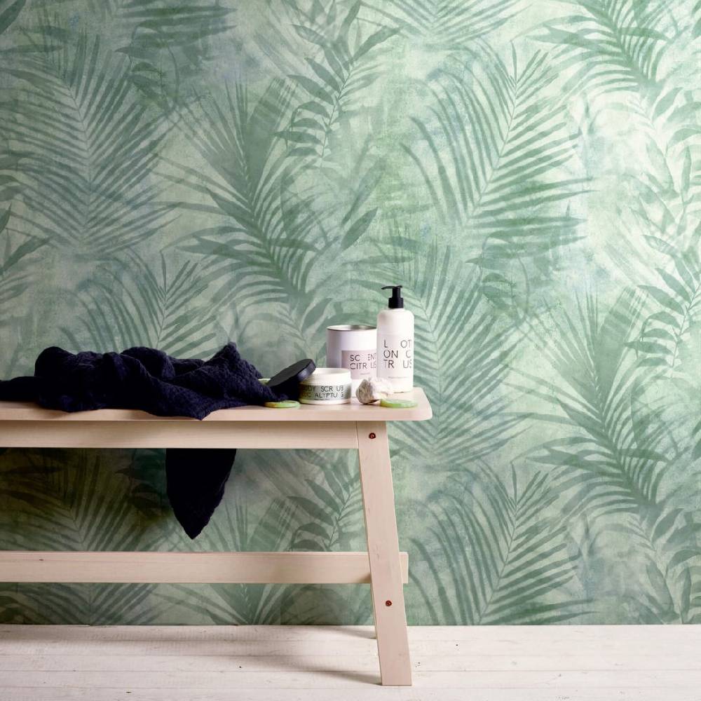 Kaeppel A.S. Création Vliestapete Neue Bude 2.0 Tropical Concret Palmentapete in Dschungel Optik grau, grün
