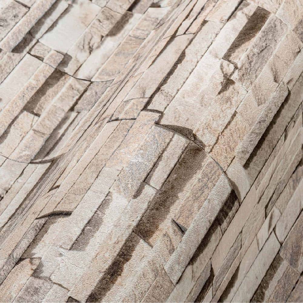 Kaeppel Steintapete 3D Tapete Vlies Beige - Vliestapete Steinoptik Modern für Wohnzimmer, Flur Preisnachlass