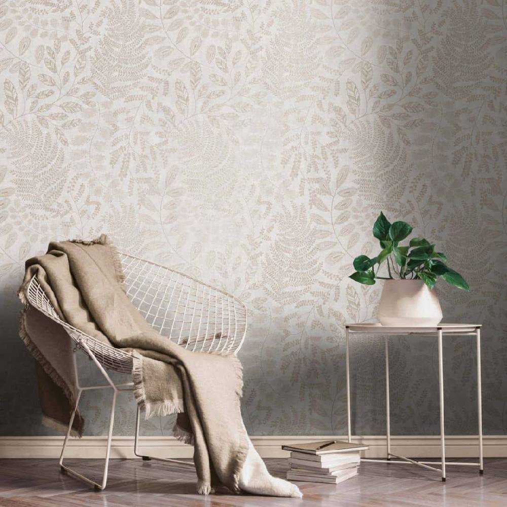 Kaeppel Vliestapete Palmen Blätter Creme Gold florale Muster Tapete Wohnzimmer