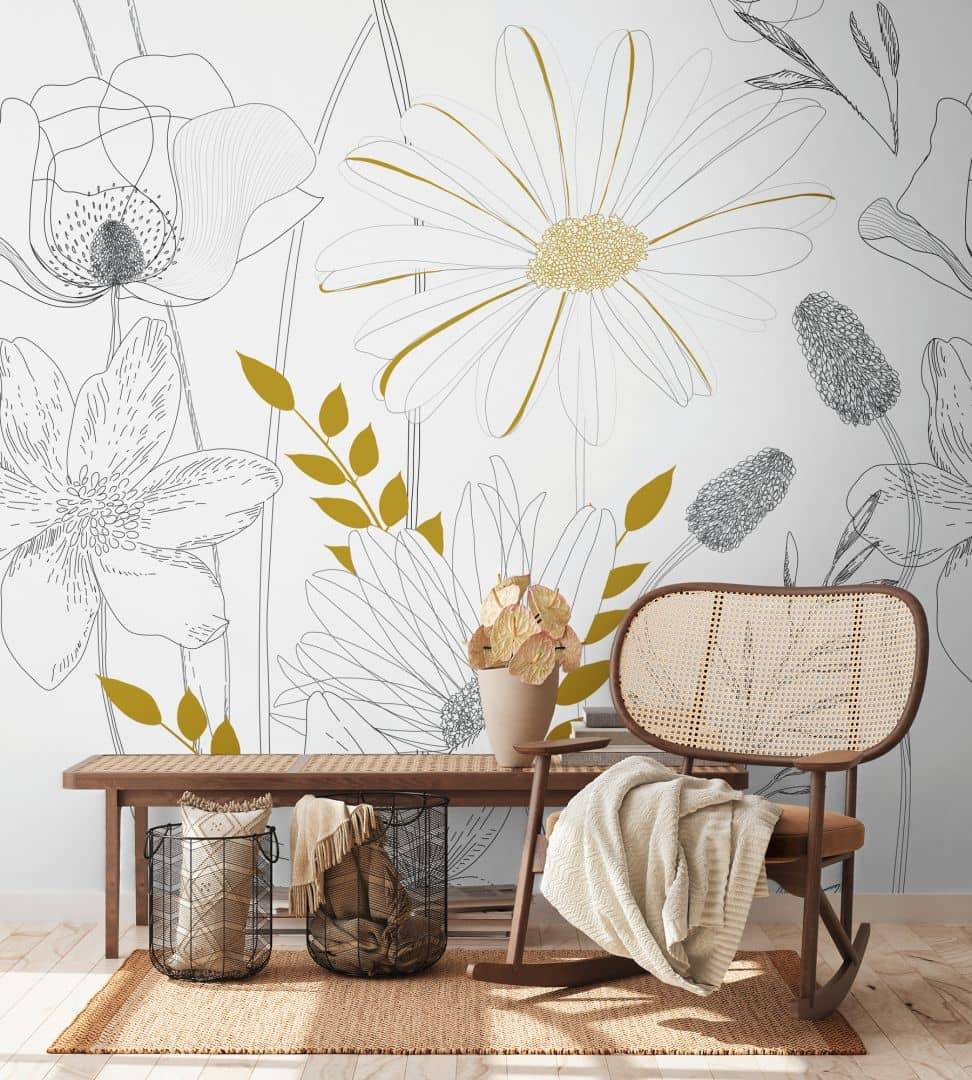 Kaeppel Fototapete Floral weiß schwarz - Vliestapete Blumen Pflanzen Livingwalls - matt und glatt