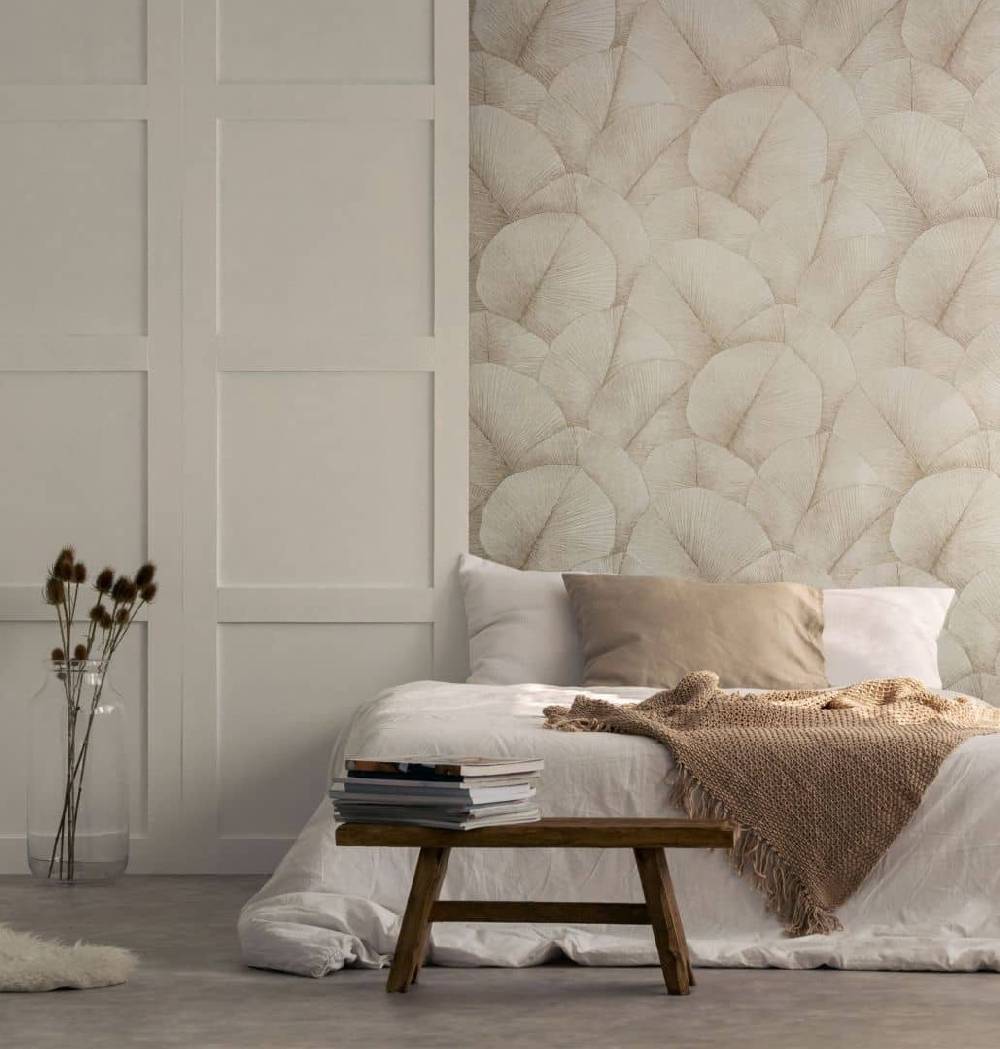 Kaeppel Vliestapete mit großem Blattmotiv beige Floral Tiefpreis