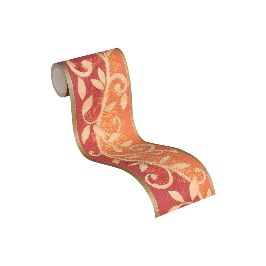 Kaeppel Bordüre Vintage Blätter Ranken Borte floral Terrakotta Orange Rot