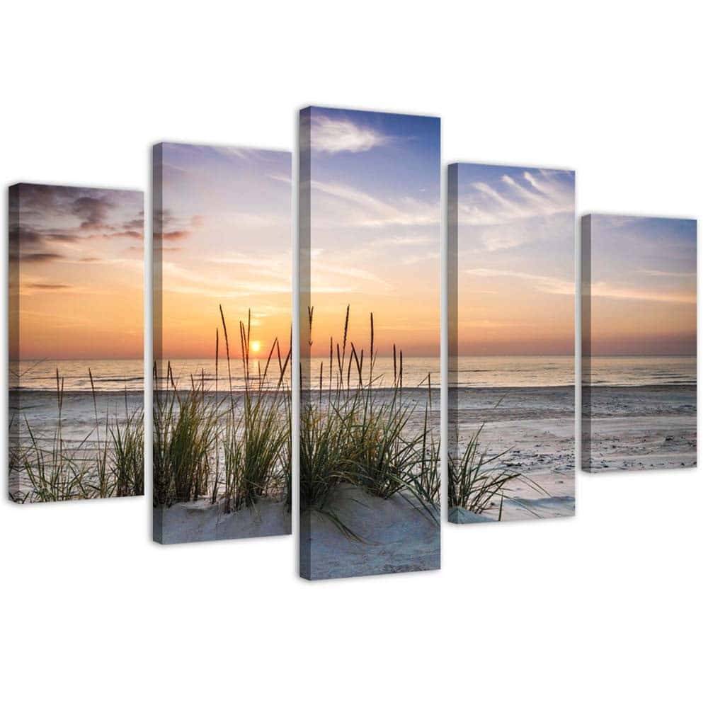 Kaeppel Leinwandbild 5 teilig, Meer Strand Sonnenuntergang