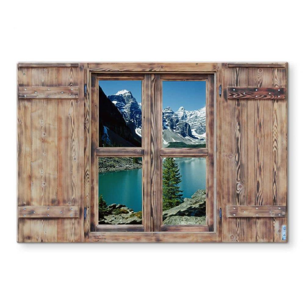 Kaeppel Glasbild 3D Holzfenster - Bergsee Idylle