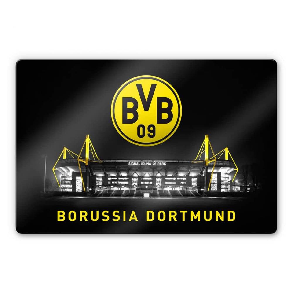 Kaeppel Glasbild BVB - Signal Iduna Park bei Nacht mit Emblem