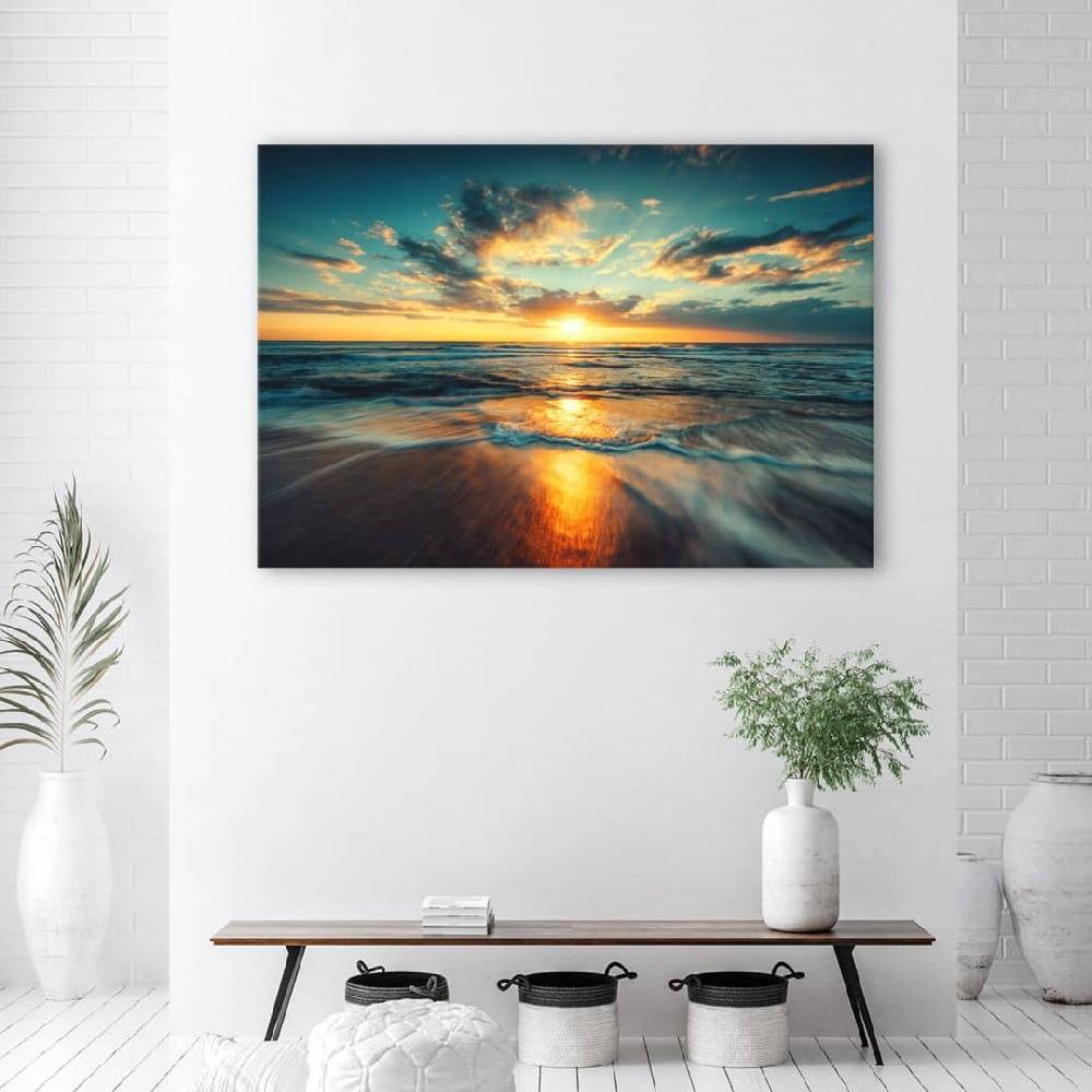 Kaeppel Leinwandbild, Sonnenuntergang Strand Meer Versandkostenfrei