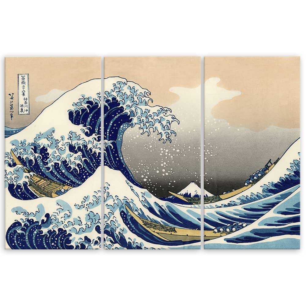 Kaeppel Leinwandbild 3-teilig, Hokusai Große Welle von Kanagawa Begrenztes Angebot