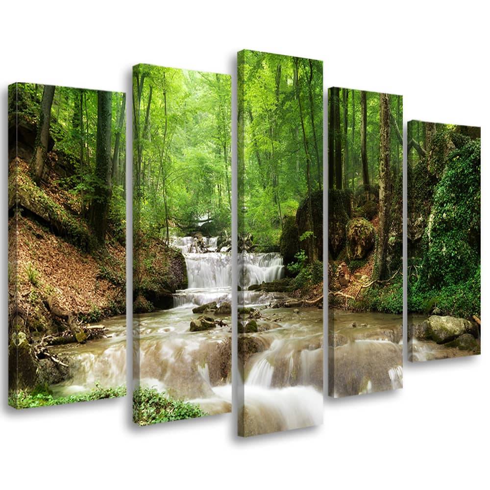 Kaeppel Leinwandbild 5 teilig, Wasserfall Wald Bach Natur