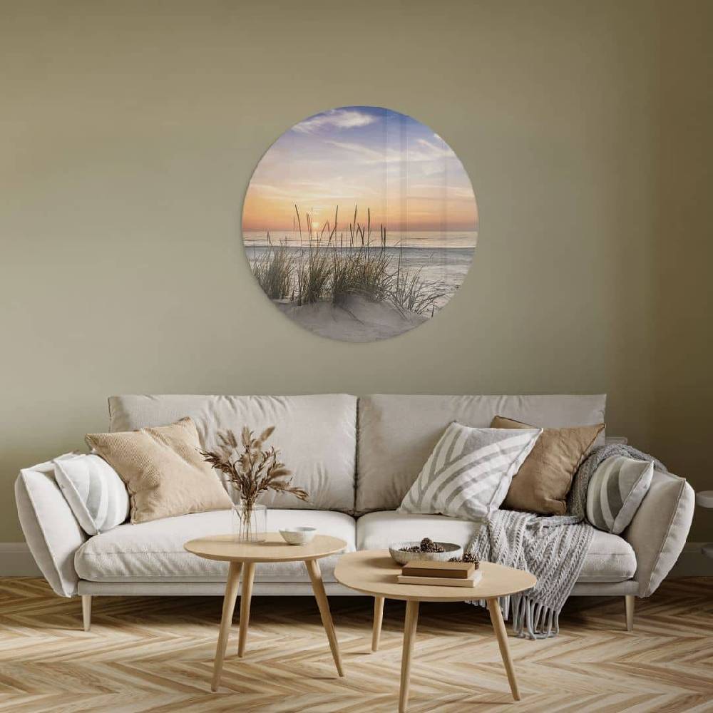 Kaeppel Glasbild Düne am Strand bei Sonnenuntergang - Rund JETZT KAUFEN