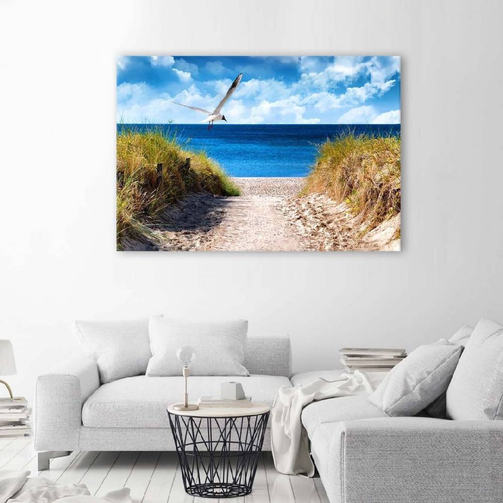 Kaeppel Leinwandbild, Weg zum Strand und eine Möwe Zeitbegrenzte Promotion