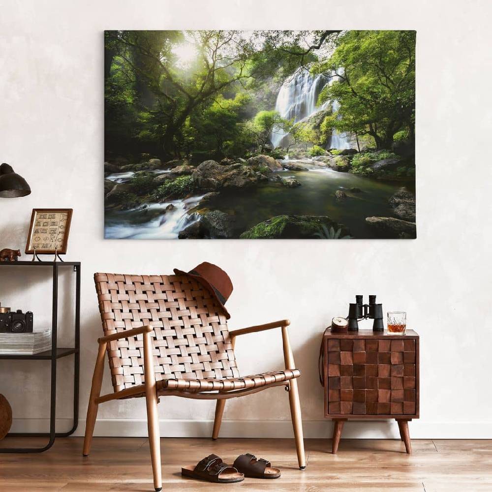 Kaeppel Leinwandbild Wasserfall im Wald - Naturfotografie - Foto 50% Rabatt mit kostenlosem Versand