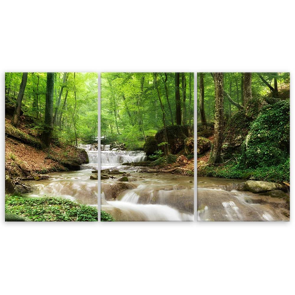 Kaeppel Leinwandbild 3-teilig, Wasserfall Wald Bach Natur Auslauf