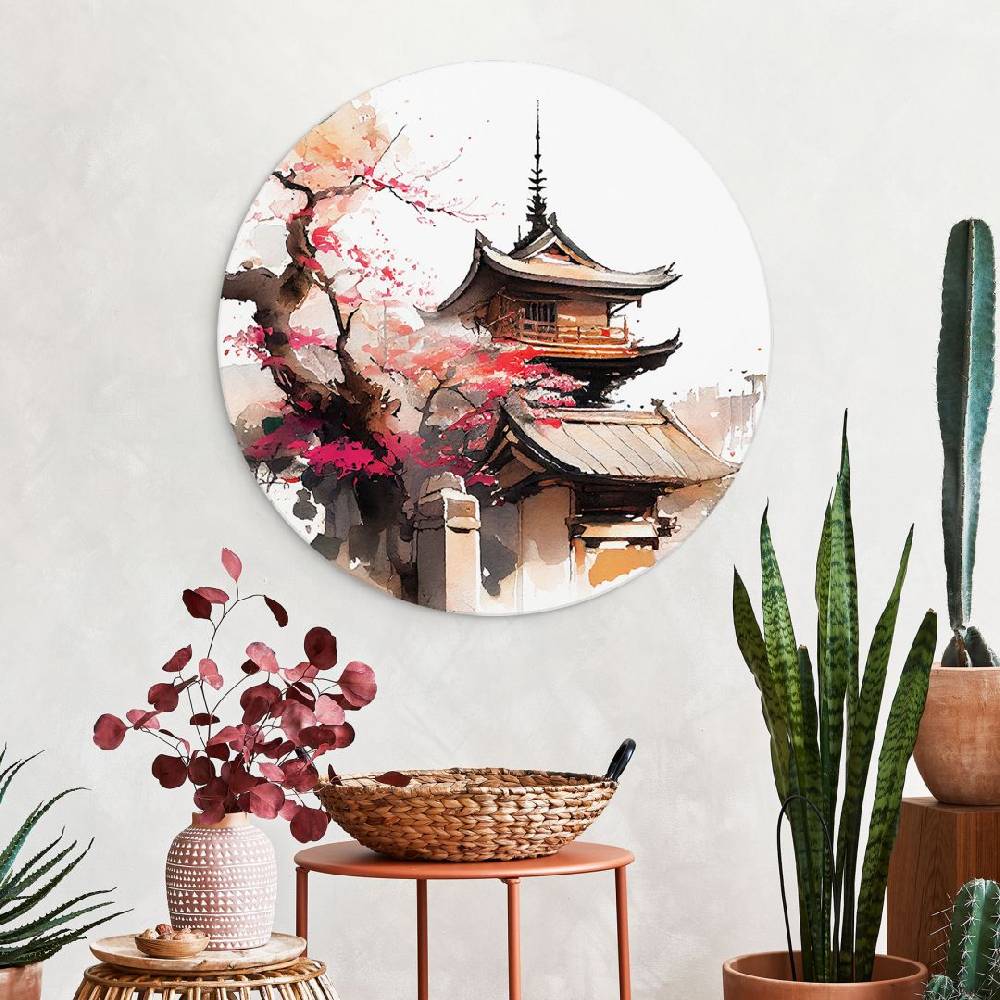 Kaeppel Wandbild Japanische Pagode mit Kirschblüten - Jaszke - Alu-Dibond - Rund Hotsell