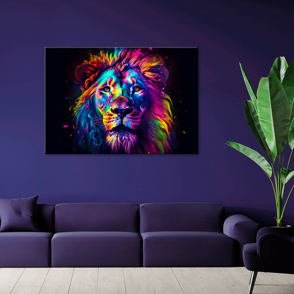 Kaeppel Leinwandbild, Farbe Neon Portrait Löwe Ai Schlussverkauf