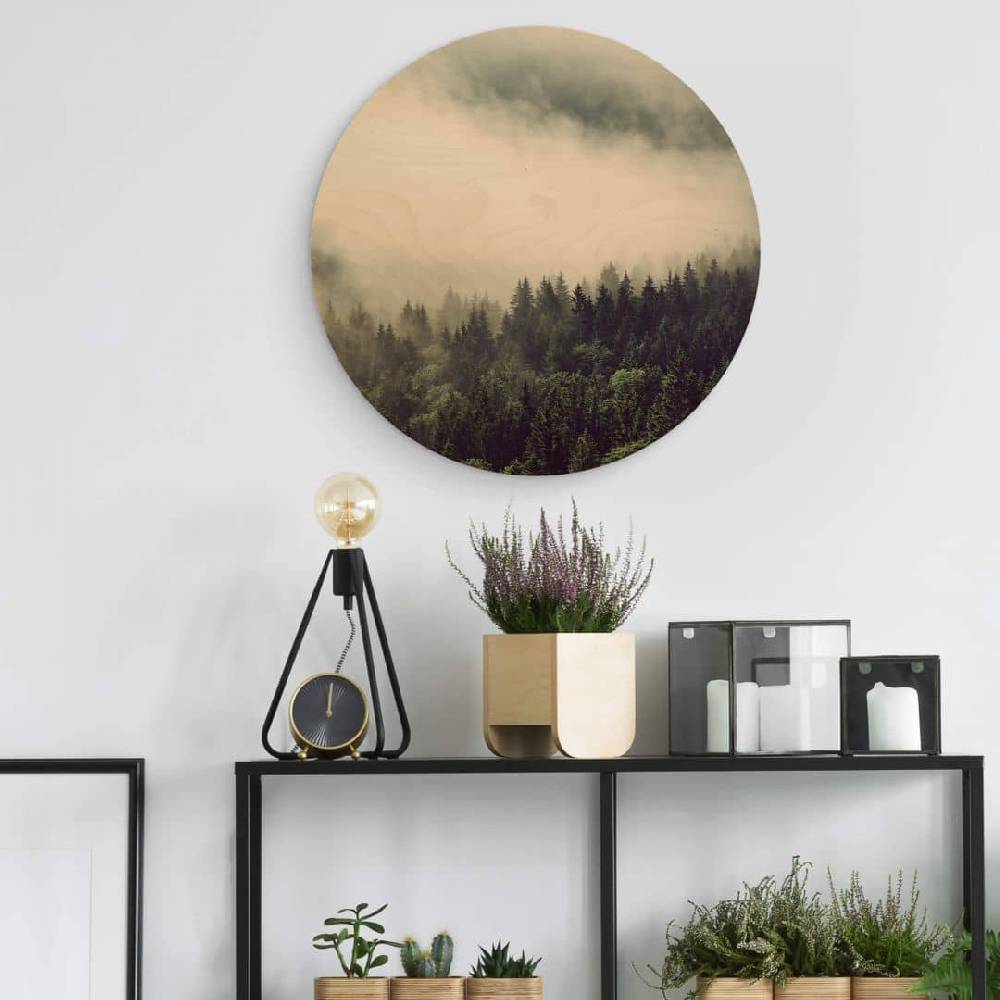 Kaeppel Holzbild Nebel im Wald 02 - Rund Sonderangebot